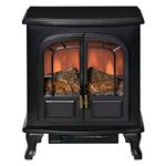 HOMCOM 750W/1500W Electric Fireplace Freestanding & Portable with Overheat Protection, Stove Heater with LED Fire Flame Effect, Double Door, Black