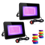 2 Pack 30W UV Flood Black Light, IP66 Waterproof High Power LED Black Lights with Fluorescent Tape, 385nm-400nm Blacklight with 4.92ft Cable and Plug for Stage Lighting, Aquarium, Body Paint.etc.