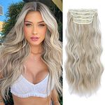 Hair Extensions Clip in 4pcs Sandy Blonde with White Highlights Hair Extension Long Wavy Full Head Clip in Hair Extension Synthetic Fiber Hair Pieces for Women