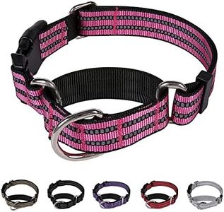 Hikiko Martingale Dog Collars Reflective Nylon Dog Collar with Quick Release Buckle Adjustable Training No Slip Dog Collar (Medium, Pink)