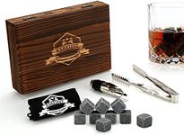 Whiskey Stones Gift Set - 9 Granite Chilling Stones Whisky Rocks - Reusable Ice Cubes with Tongs Stopper - Best Drinking Gift for Men Dad Party Birthday Anniversary Retirement Father's Day