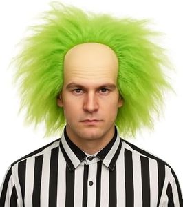 Green Afro Wig Short Green Roots Ombre Wig Fluffy Wavy Clown Bald Headpiece Cosplay Wigs Gothic Halloween Costume Accessories Women Men