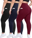 3 Pack Plus Size Leggings with Pockets for Women - High Waisted Tummy Control Spandex Soft Black Workout Yoga Pants