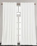 Chezmoi Collection Lux Cream White Crushed Velvet Curtains 2 Panel Set - 96 inches Long Room Darkening Luxury Distressed Velvet Rod Pocket Window Drapes for Living Room Bedroom 50" W x 96" L