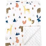 david's kids Minky Baby Throw Blanket for Boys Girls Neutral, 50x60 Inches Soft Lightweight Micro Fleece Blanket with Double Layer, Dotted Backing, Receiving Blanket for Newborns, Woodland Animals