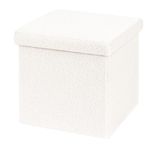 B FSOBEIIALEO Storage Ottoman Cube Small Sherpa Ottoman Foot Rest, Foldable Boucle Ottomans, Faux Teddy Fur Ottoman for Dorm Storage, White 15"x15"x15"