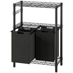 Laundry Sorters with 2 X 45L Laundry Bags & 2 Tier Adjustable Storage Shelf, Pull-Out and Removable Oxford Fabric Laundry Baskets, Black