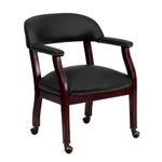 Flash Furniture Conference Chair with Accent Nail Trim and Casters, Cotton, Polyurethane, Faux Leather, Brass, Hardwood, Plastic, Foam, Black, Set of 1