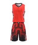 Men’s Basketball Uniform Team Shirt and Shorts Set Game Jersey Athletic Sportswear Sports Suit Red 3XL