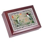 Hummingbirds Rosewood Finish with Silver Inlay Jewelry Music Box - Plays Tune Wonderful World