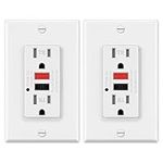 ELECTECK 2 Pack GFCI Outlets 15 Amp, Tamper Resistant (TR), Decor GFI Receptacles with LED Indicator, Ground Fault Circuit Interrupter, Decorative Wallplate Included, ETL Certified, Black/Red Button