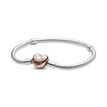 Pandora Moments Women's 14k Rose Gold-Plated and Sterling Silver Heart Clasp Snake Chain Bracelet for Charms, Size 20, No Box