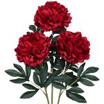 Arborus 3PCS Fall Flowers Artificial for Decoration, 30'' Long Stem Fake Peony Silk Flowers Real Touch Autumn Floral Centerpieces for Home Table Vase Arrangements Baby Shower Wedding Party(Burgundy)