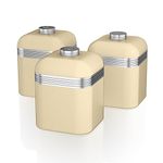 Swan SWKA1020CN Retro Kitchen Storage Canisters, Set of 3, Iron, 1 Litre, Cream