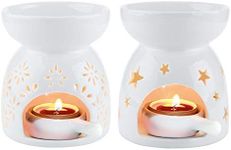 ComSaf Essential Oil Burners Set of 2, Ceramic Wax Melt Burners White Assorted Wax Tarts Holder Candle Scented Diffuser for Aroma Oil and Wax Melts Home Office, 90ml Capacity