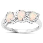 The Diamond Ring Collection: Sterling Silver Genuine Opal & Diamond Eternity Engagement Ring (Size K)