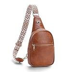 Bestcool Crossbody Bag for Women Leather Sling Belt Bag Small Chest Bag Purses with Guitar Strap Boho Style Phone Cable Hole Fanny Pack Cross Body Bags for Ladies Girls Travel Shopping Work (Brown)