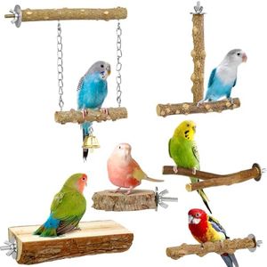 HPAWHOMEPART Bird Perches, 6pcs Natural Wood Birds Stand Branch, Bird Perch Chewing Stick Cage Accessories Parrot Climbing Standing Branches Paw Grinding Fork Sets for Parakeet Lovebirds Cockatiels