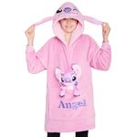 Disney Stitch Fleece Hoodie Blanket with Plushie for Kids Teenagers Eeyore Angel Minnie Mouse Kids Oversized Hoodie (Pink Angel)