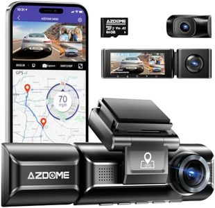 AZDOME M550 Dash Cam 3 Channel, Built in WiFi GPS, With 64GB Card, Front Inside Rear 1440P+1080P+1080P Car Dashboard Camera Recorder, 4K+1080P Dual, 3.19" IPS, IR Night Vision, Capacitor, Parking Mode