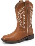 DREAM PAIRS Boys Girls Cowboy Boots Toddler Mid Calf Western Boots Square Toe Riding Boots for Kids,Size 11 Little Kid,Brown,KKUMMB2502