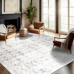 ReaLife Machine Washable Area Rug Runner - Living Room Bedroom Bathroom Kitchen Entryway Office - Padded Low Pile Stain Resistant Premium - Boho Farmhouse Tribal - Luna - Light Gray Ivory 3' x 5'