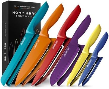 Home Hero Kitchen Knife Set with Sheath Covers - High Carbon Stainless Steel Kitchen Knives with Ergonomic Handles & Ceramic Coating, Nonstick Ceramic Knife Set with Chef Knife (12 Pcs - Multicolor)