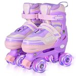 LOKJIJI Roller Skates for Girls Kids Child Beginners, Adjustable 4 Sizes Roller Skates for Kids and Youth with Light Up Wheels, Purple & Pink Kids Roller Skates for Sports (Small - UK 11-1)