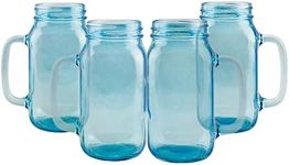 Darware Mason Jar Mugs with Handles (24oz, Blue, 4-Pack); Glass Drinking Glasses for Cold Beverages, Decoration, Storage, Party Favors, Cocktails, Floats