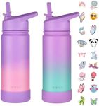 Mininoo Kids Water Bottle for School, 16oz Stainless Steel Insulated Water Bottle Kids with Straw Lid for Girls, Boys (2 Pack)