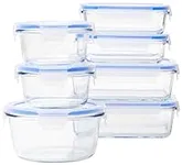 Amazon Basics Airtight Glass Food Storage Container Set with BPA-Free & Locking Plastic Lids, 14 Pieces (7 Containers + 7 Lids), Clear