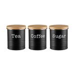 EHC Tea Sugar Coffee Canisters, Set of 3 Tea Sugar Coffee Containers Set, Storage Jars With lids Airtight, Black