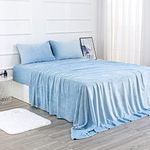 Velvet Plush Sheets Set Full Size, Micro Fleece Extra Soft Cozy Sheet and Pillowcase Set,Ultra Plush and Warmth Deluxe Bed Sheets with Deep Pockets (Full Blue 4 Piece)