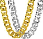 Riuziyi 2Pack Big Chunky Plastic Hip Hop Chain for Men, Fake Gold Turnover Chain Silver Chain 90s Necklace Costume Accessory, 32in & 36in, Acrylic, No Gemstone