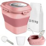 The FlexiNest Dog Food Storage Container 5kg 10kg 12kg 15kg,Airtight Food Storage Container for Pet Food, Rice, Flour, Cereal-Collapsible Dog Food Storage Bin with Sealed Lids, Wheels, Scoop and Cup