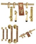 Chitra Vinayak Series Brass Heavy Double Door Fitting Accessories Full Set/Kit (1 Aldrop, 1 Latch, 4 Handles, 2 Tower Bolt and 2 Door Stopper) (12 Inch, Brush Golden Copper)