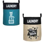 HOME VIBES 45 L Canvas Laundry Basket For Clothes & Toys (Go To Wash & Aal Izz Well, Pack 2)