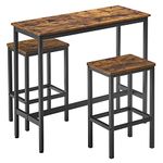 VASAGLE Dining Table Set, Bar Table and Stools, Breakfast Bar Table with Bar Stools, 2, Industrial Steel Frame, Rustic Brown and Black LBT218B01