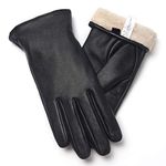 ROSYLINE Leather Gloves Women Touch Screen Gloves Warm Winter Driving Glove Hull-Hand Black M