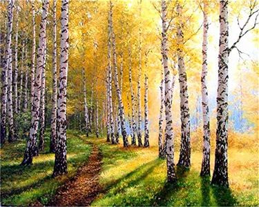 YEESAM ART Pintura por números para adultos principiantes y niños, árboles dorados, bosque otoñal soleado, 40,6 x 50,8 cm, lienzo de lino, acrílico, menos estrés, pintura de regalos (sin marco)