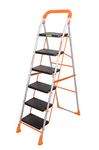 FLIPZON Alloy Steel Foldable 6 Steps Ladder | Heavy Duty Ladder With Anti-Skid Shoes, Wide Steps - (Orange, Silver, Black)