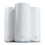NETGEAR Orbi 770 Series | WiFi 7 Mesh System | RBE773 | Wireless Router + 2 Satellites | Up to 11 Gbps | Covers 6,750 sq. ft. | Connects up to 100 devices | Tri-band BE11000 | 2.5 Gig Internet Port