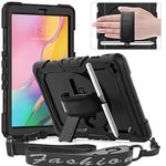 Timecity Case for Samsung Tab A 10.1 2019 (Model: SM-T510/T515), Three-Layer Case with Screen Protector Rotating Handle Strap & Stand Pencil Holder Case for Samsung Galaxy Tab A 10.1 - Black