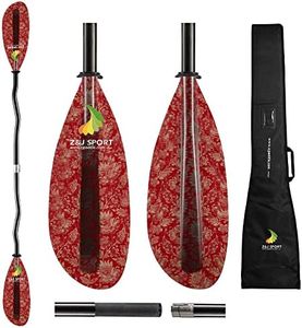 Z&J SPORT Kayak Paddle Fancy Glass Blade, 2-Piece Adjustable Carbon Shaft for Ocean,River,Lake,Paddle for Touring Kayak，with 1 Free Paddle Bag(Red Plant,Bent-210-220cm)