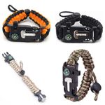 Smithok Paracord Survival Bracelet-Length Adjustable,Loud Whistle Emergency Compass Survival Fire Starter Scraper Accessories for Hiking and Camping and Hunting 4-Pack(Muti-Color),