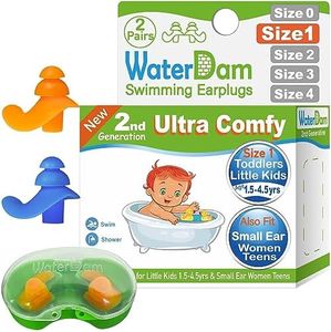 WaterDam Swimming Ear Plugs Great Waterproof Ultra Comfy Earplugs Prevent Swimmer's Ear (Size 1: Toddler 1.5-4.5yr (Blue Orange))