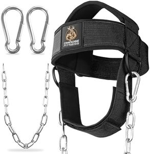 DMoose Fitness Neck Harness for Weight Lifting - Soft Padded Head & Chin Strap with 30" Heavy Duty Steel Chain - Neck Exerciser, Trainer & Strengthener to Support Injury Recovery (Black Legacy)
