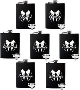 Lady&Home Groomsmen Flask,Set of 7 Personalized Groomsmen Gifts for Wedding,6oz Stainless Steel Hip Flask Wedding Favors-Includes Funnels (LJ-Squiggle)