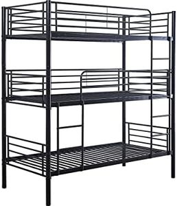 Habitat et Jardin Lit superposé en métal Triple Havin - 90 x 190 cm - Noir