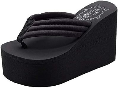 Always Pretty Women's Cheap Flip Flops Wedge Sandals Platform Thongs Black-11cm US 8